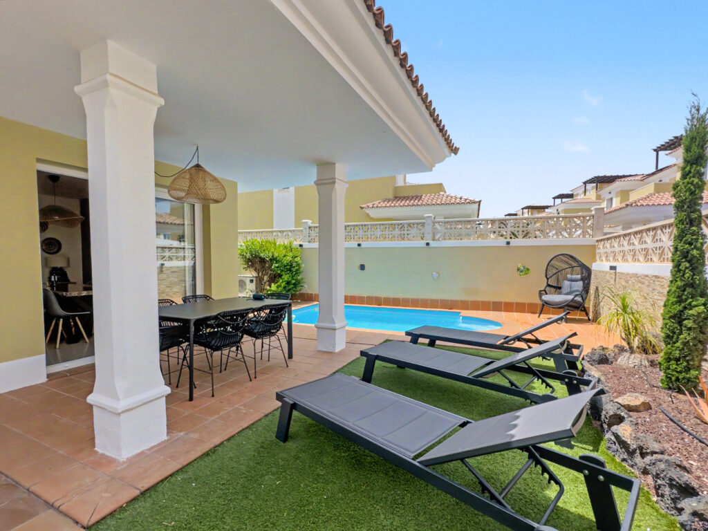 Sunbeds and BBQ area