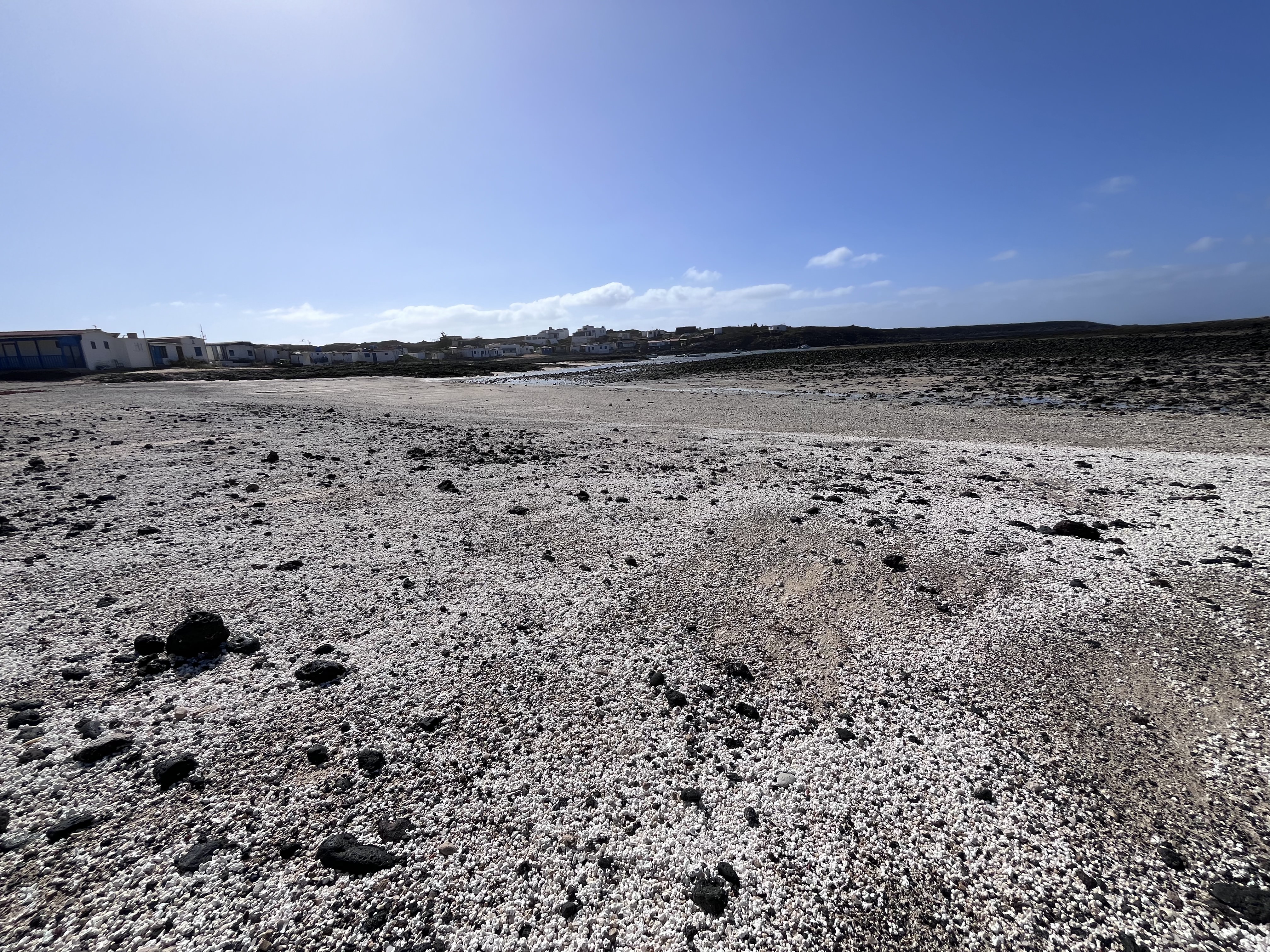 The almost-lunar expanse of white shell and gravel stretching toward the village of Majanicho on the horizon, under a vast blue sky